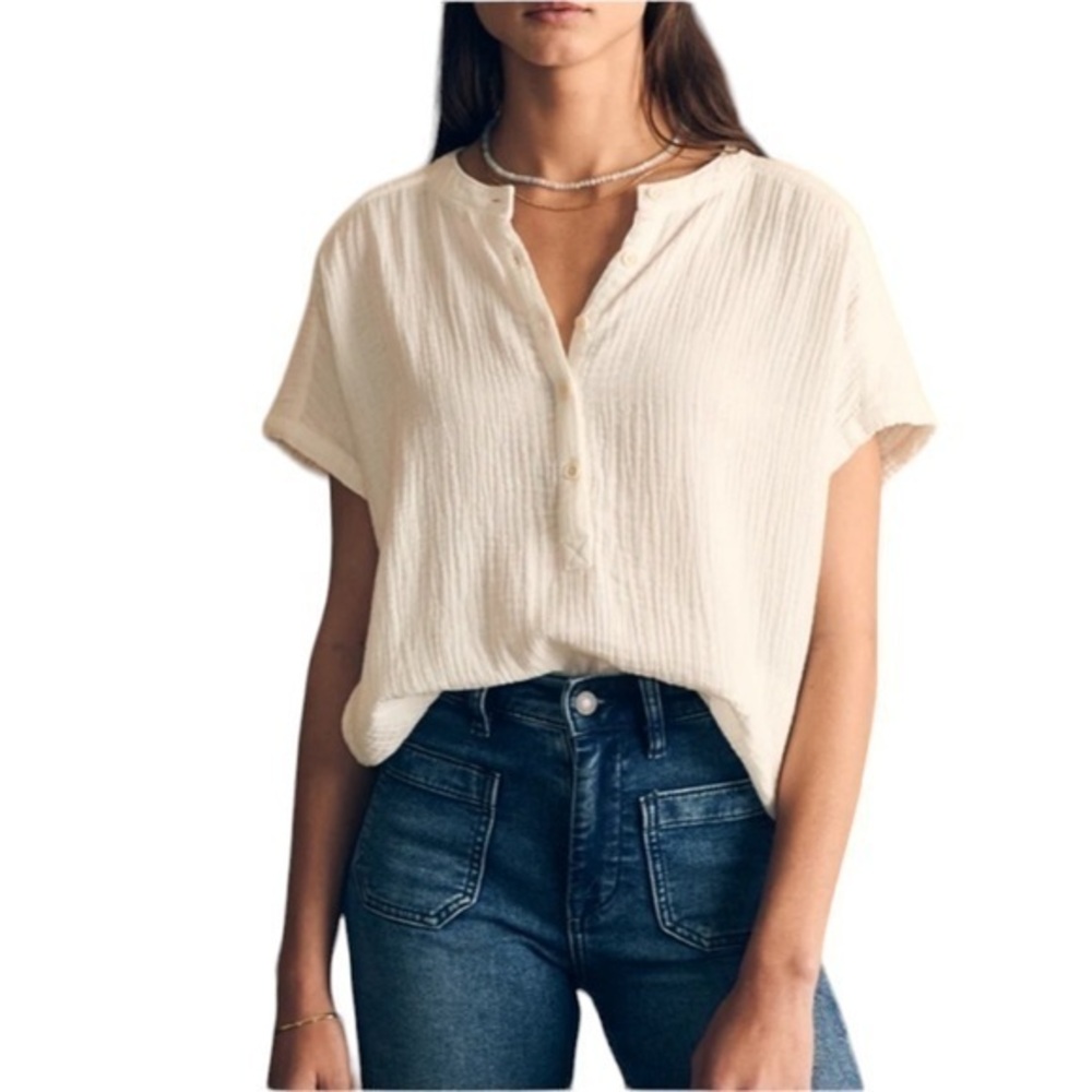 Faherty Dream Cotton White Gauze Desmond Top‎ Tee Size Small